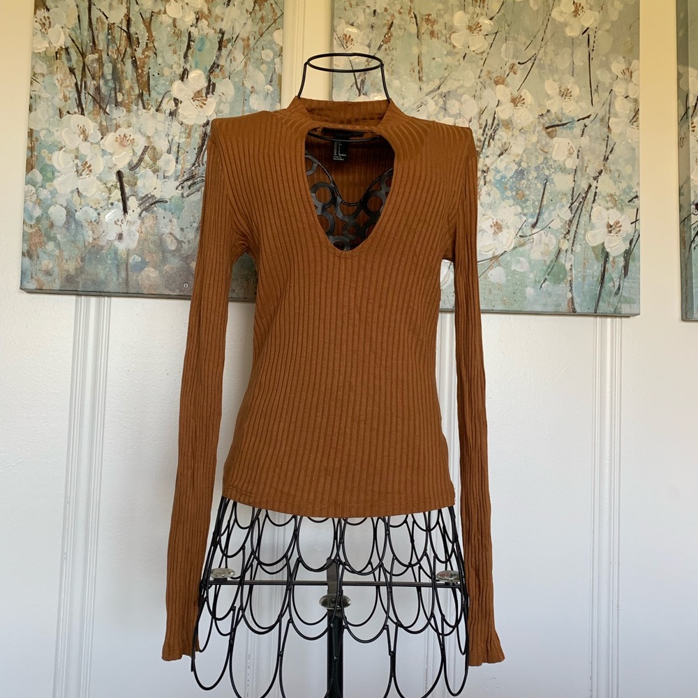 Small Forever 21 brown turtleneck shirt open chest